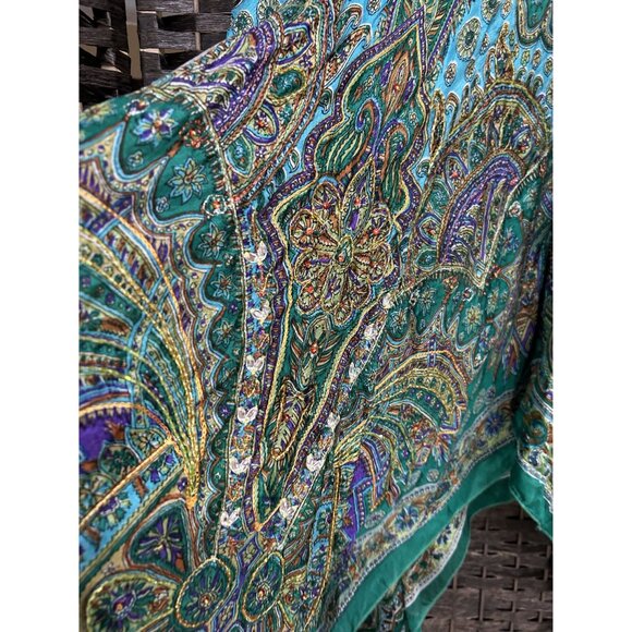 Boston Proper Womens Y2K Silk Draping Flowy Skirt Paisley Green Size Small - Picture 3 of 4
